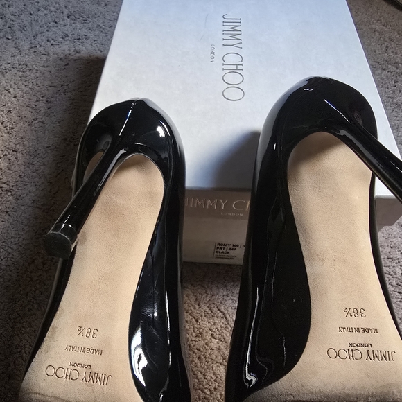 Romy 100 Jimmy Choo Glossy Black Heels - Picture 14 of 14